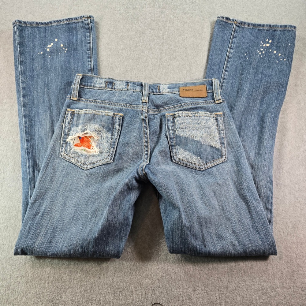Vigoss USA  Jeans Women's Size 5/6 Flared Distressed Paint Splatter Koi Fish